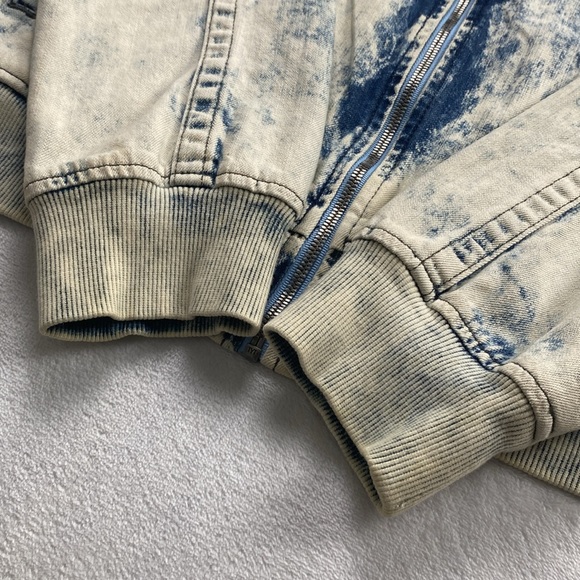 True Religion Jimmy Distressed Denim Acid Wash LS Bomber Jacket (White Tide) - Picture 10 of 16